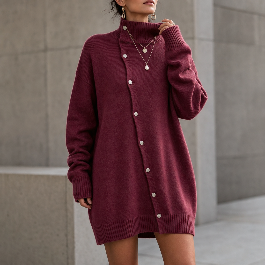 Funnelle – Lång oversize-cardigan med hög krage