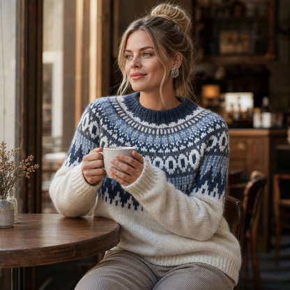 Wearlyn – Neule, jossa väripalakaarroke ja pudotettu olkasauma