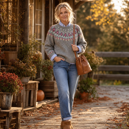 Isleva – Maglione girocollo con sprone Fair Isle