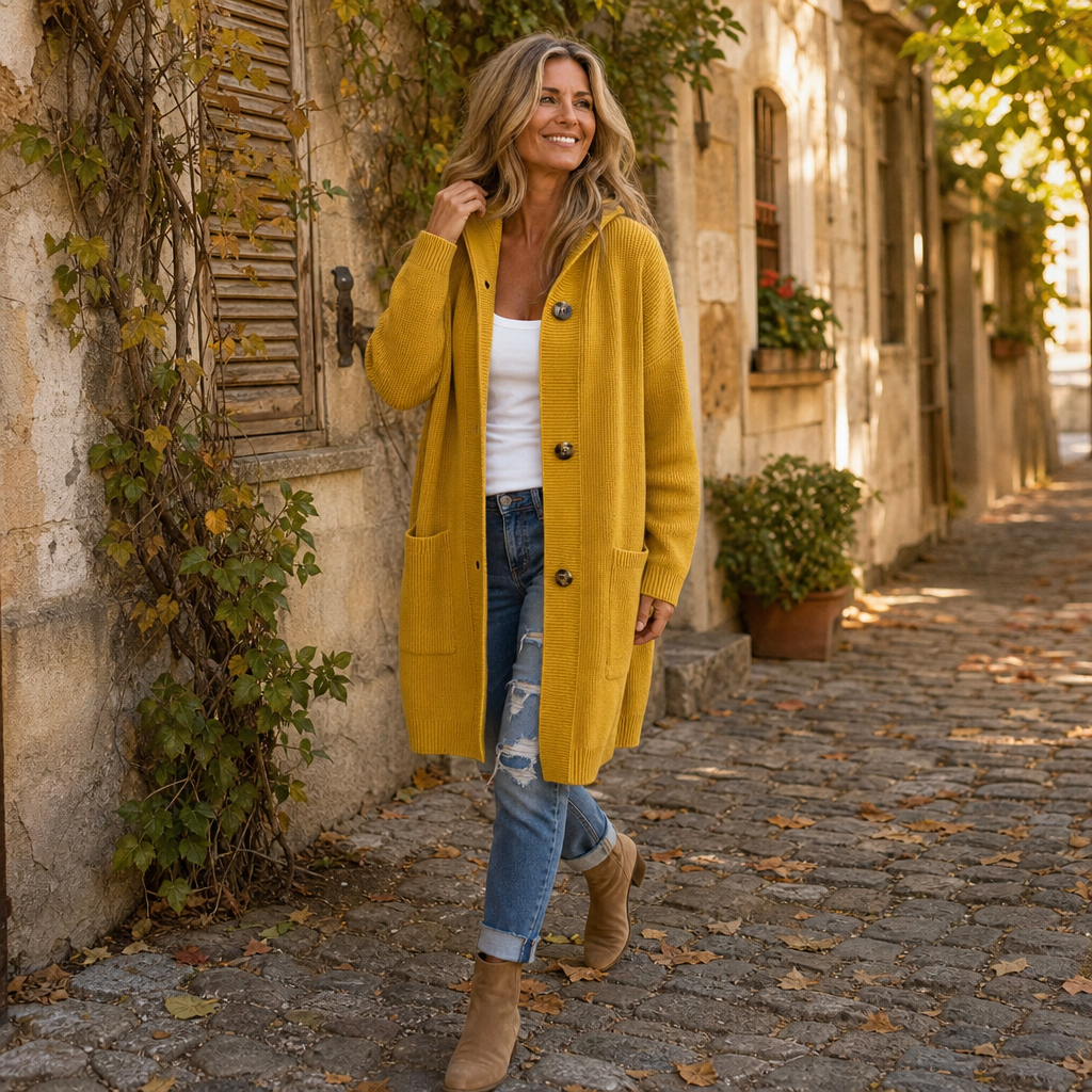 Coziva – Cardigan con cappuccio e bottoni