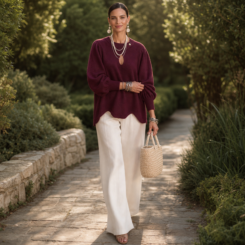 Keyhola – Teardrop Cutout Lantern Sleeve Knit Top