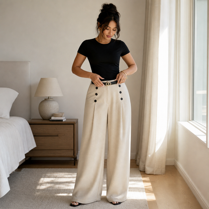Bellora – Pantaloni palazzo a vita alta con pieghe