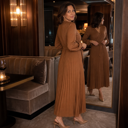 Pleatra – Pleated Wrap-Front High-Waist Maxi Dress