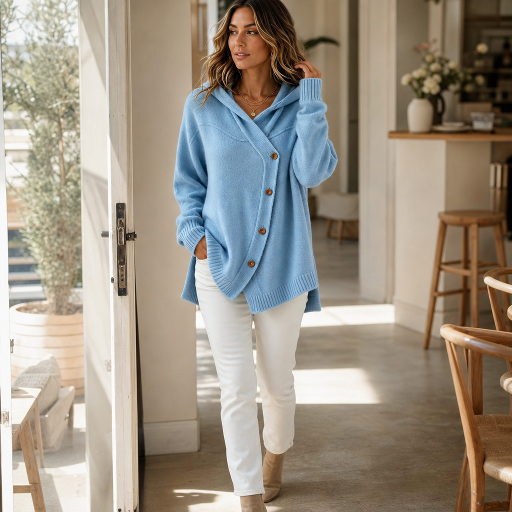 Slantelle – Cardigan asimmetrico diagonale con cappuccio