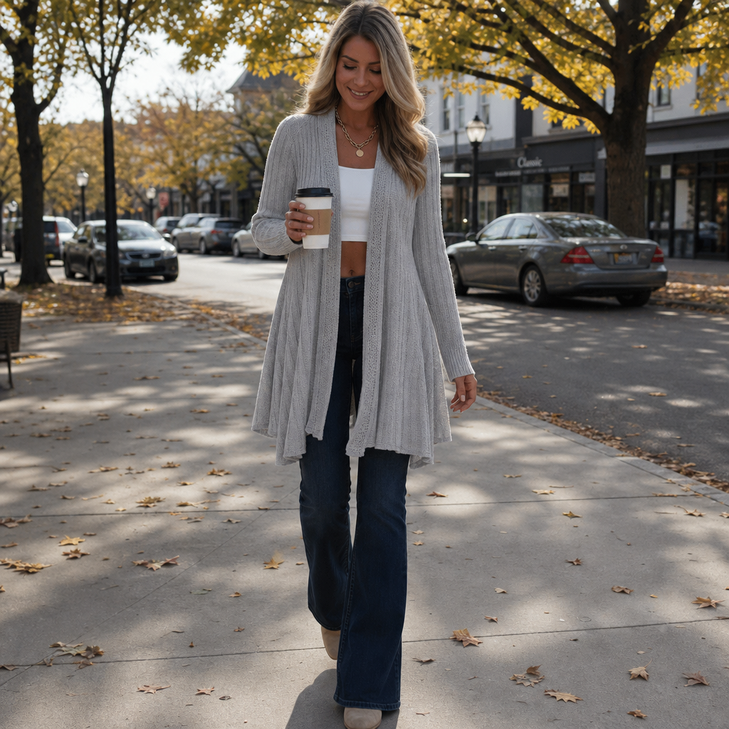 Fallira – Ribbed Open-Front Waterfall Cardigan