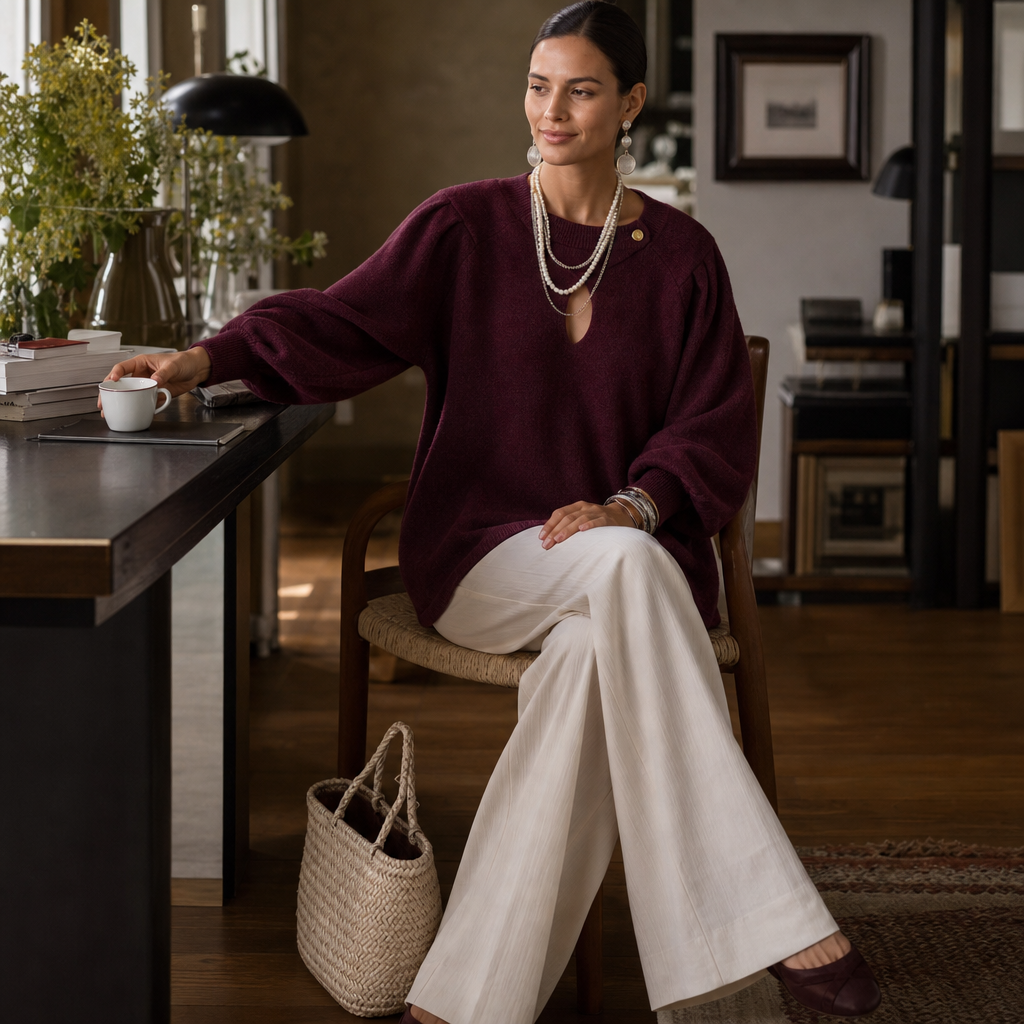 Keyhola – Teardrop Cutout Lantern Sleeve Knit Top