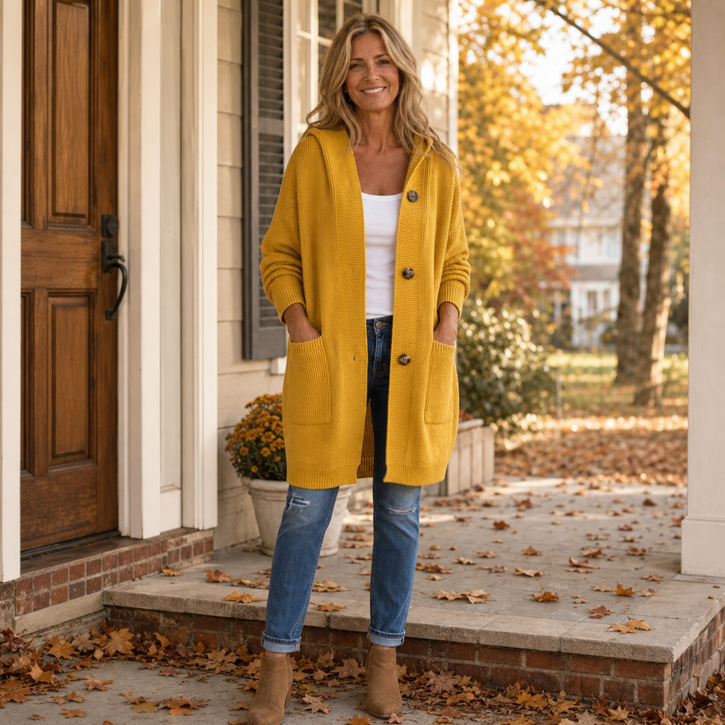 Coziva – Cardigan con cappuccio e bottoni
