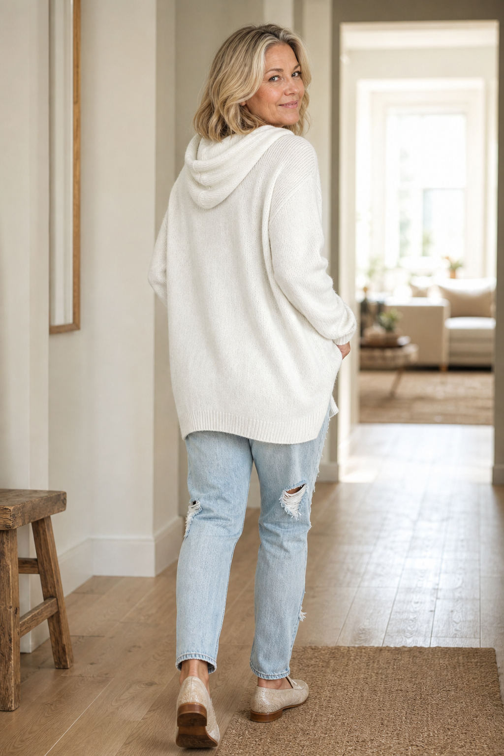 Hushlane – Oversized Drawstring Hooded Knit Sweater
