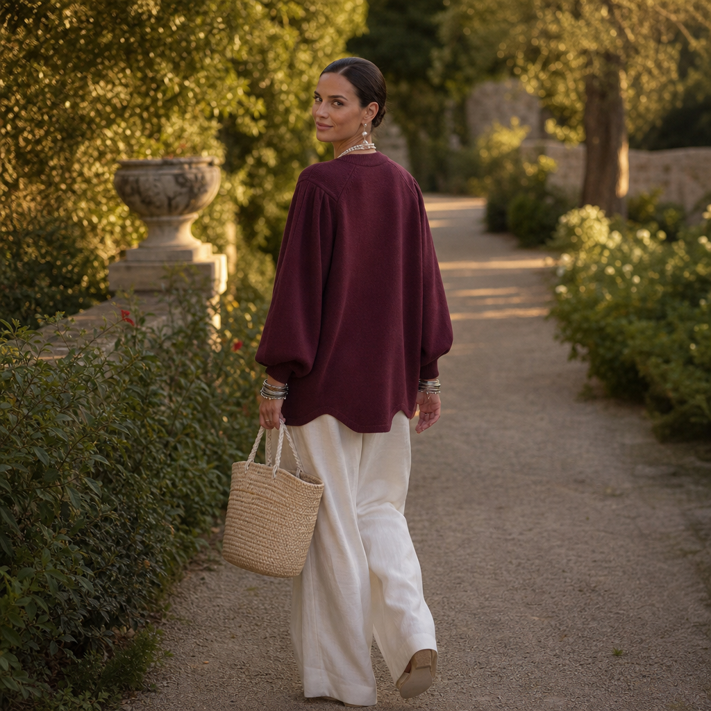 Keyhola – Teardrop Cutout Lantern Sleeve Knit Top