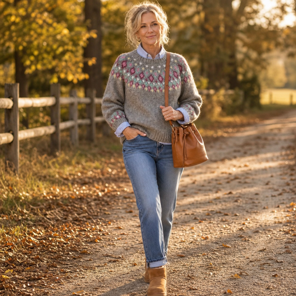 Isleva – Maglione girocollo con sprone Fair Isle