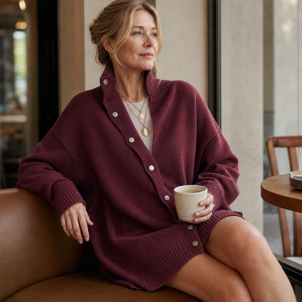 Funnelle – Lång oversize-cardigan med hög krage