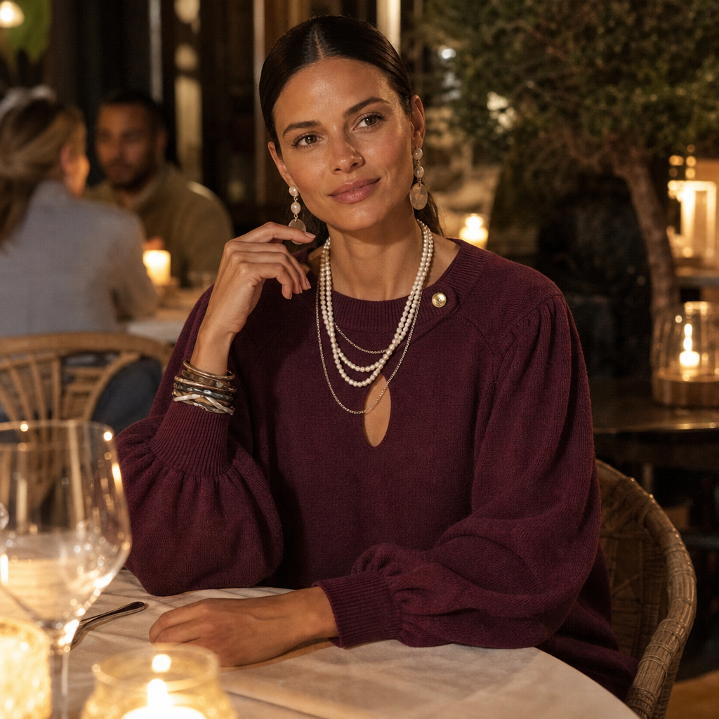 Keyhola – Teardrop Cutout Lantern Sleeve Knit Top