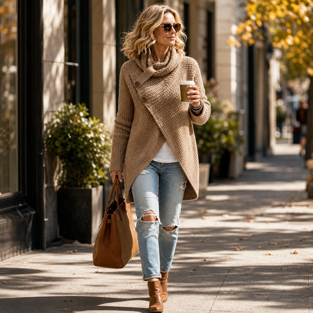 Snugella – Asymmetrischer Wasserfallpulli mit Seitenknöpfen