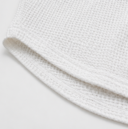 Loravia – Waffle Knit-look Henley Top with Button Placket, 3/4 Sleeve