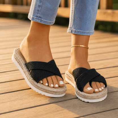 Lunara – Soft Espadrille-Style Slide Sandals Black / 6