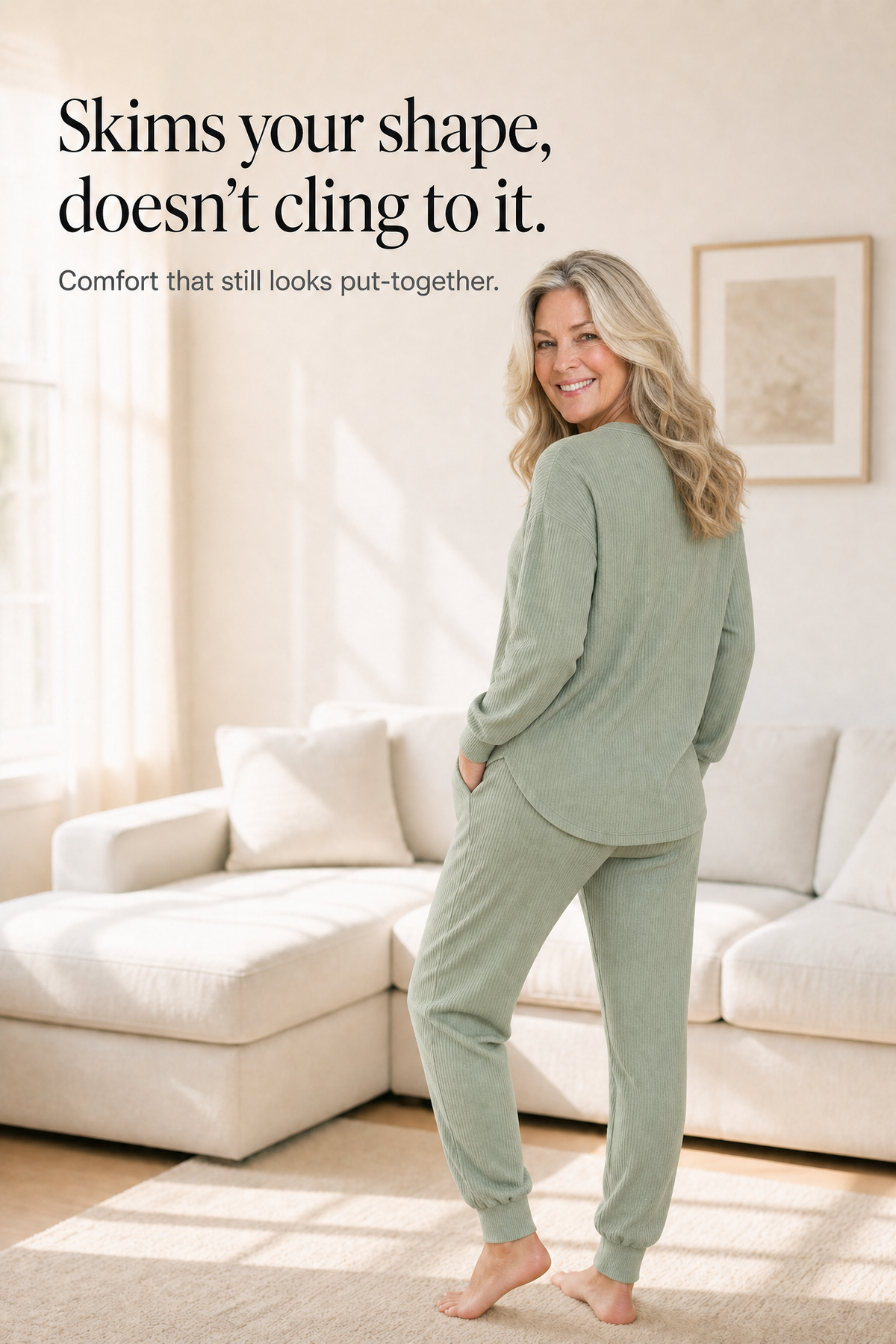 Wafflyn – Waffle-Knit-Look V-Neck Lounge Set