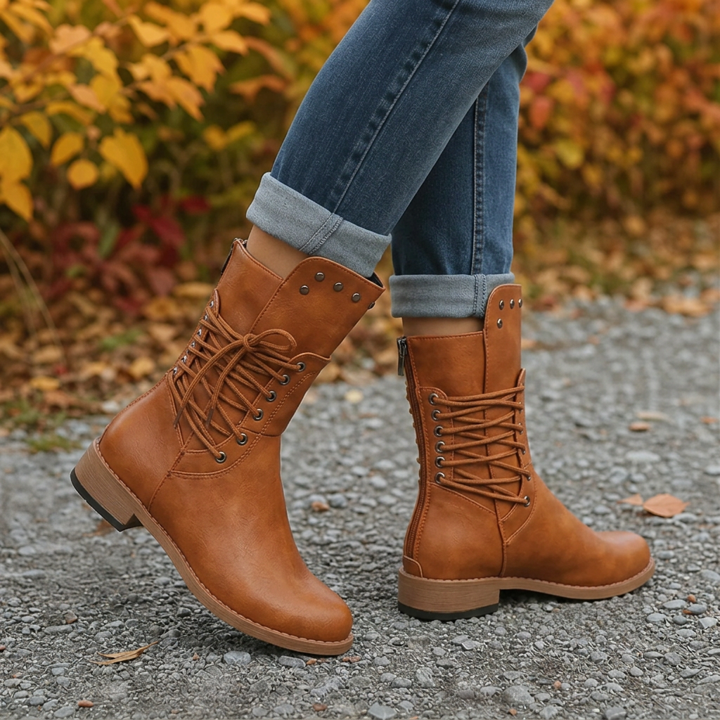 Lacerra – Adjustable Wrap-Lace Mid-Calf Combat Boots