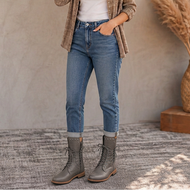 Lacerra – Adjustable Wrap-Lace Mid-Calf Combat Boots