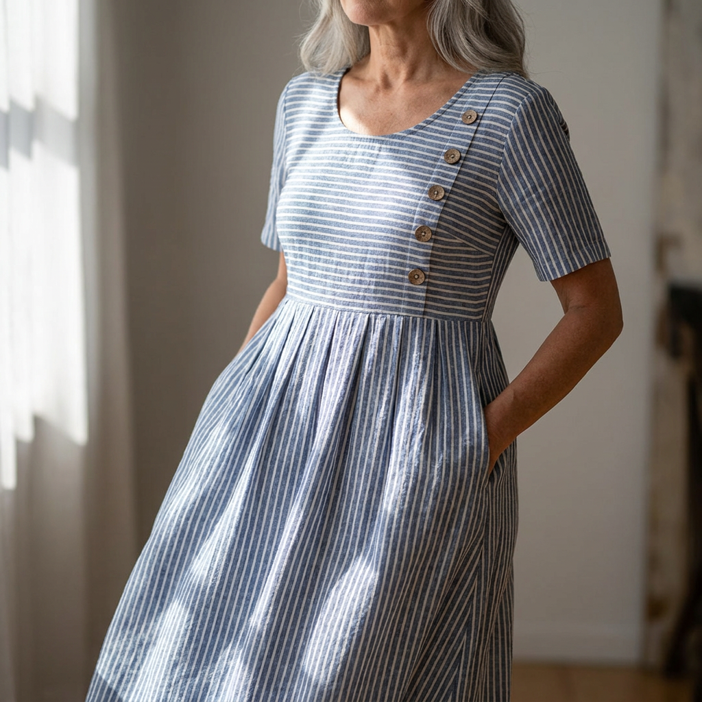 Striped midi dress in the Blue colorway