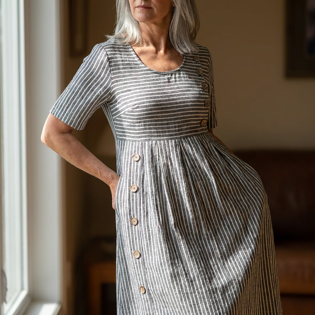 Striped midi dress in the Gray colorway