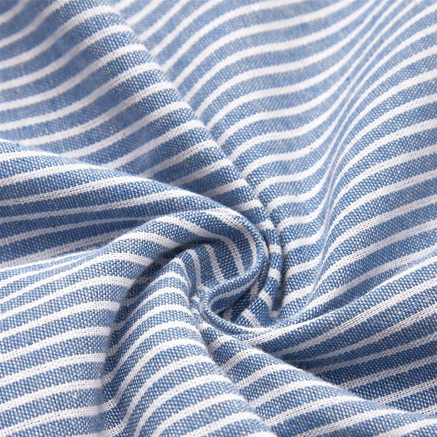 Close up of the striped weave, showing the fine stripe and the drape of the fabric