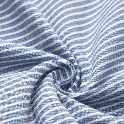 Close up of the striped weave, showing the fine stripe and the drape of the fabric