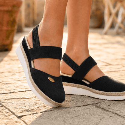 Stepwell – Cushioned espadrille wedge sandals Black
