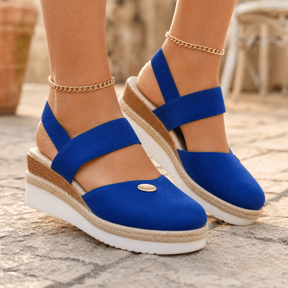Stepwell – Cushioned espadrille wedge sandals Blue / 5