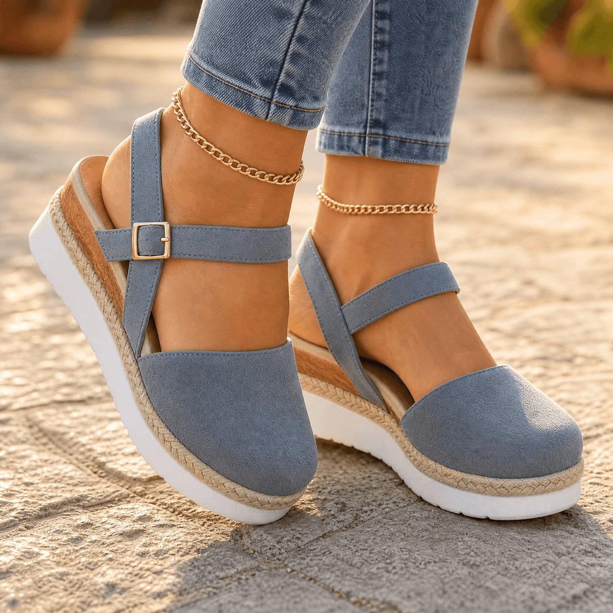 Stepwell – Cushioned espadrille wedge sandals Gray / 5