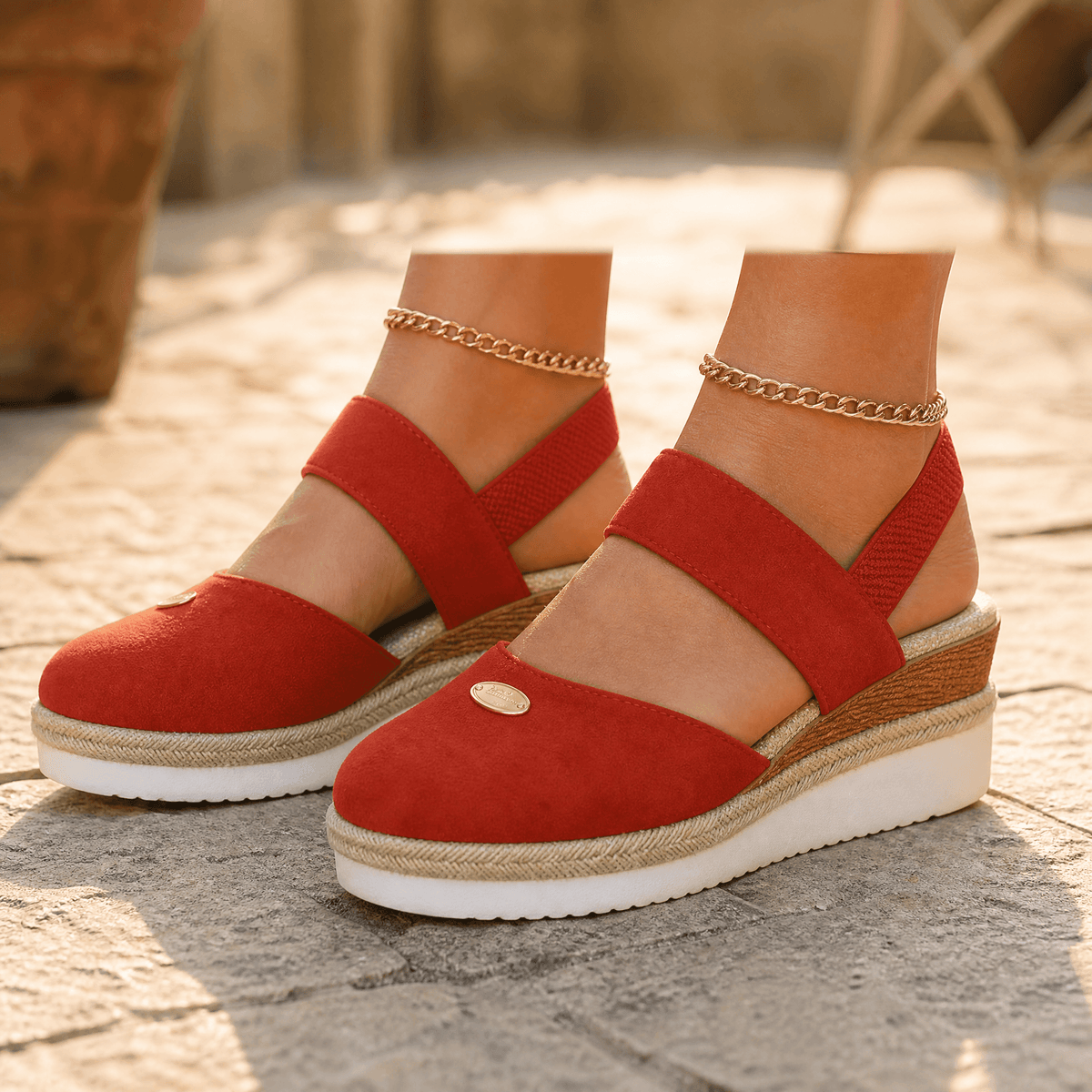 Stepwell – Cushioned espadrille wedge sandals Red / 5