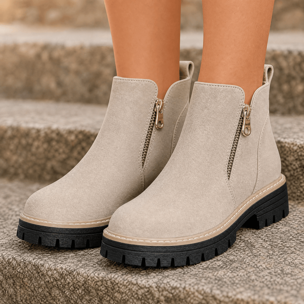 Strida – Women's Cushioned Platform Ankle Boots Beige / 5