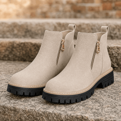 Strida – Women's Cushioned Platform Ankle Boots Beige / 5