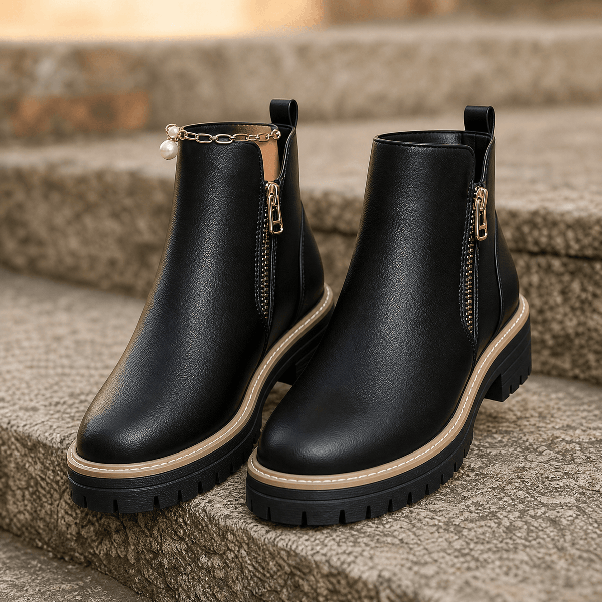 Strida – Women's Cushioned Platform Ankle Boots Black / 5