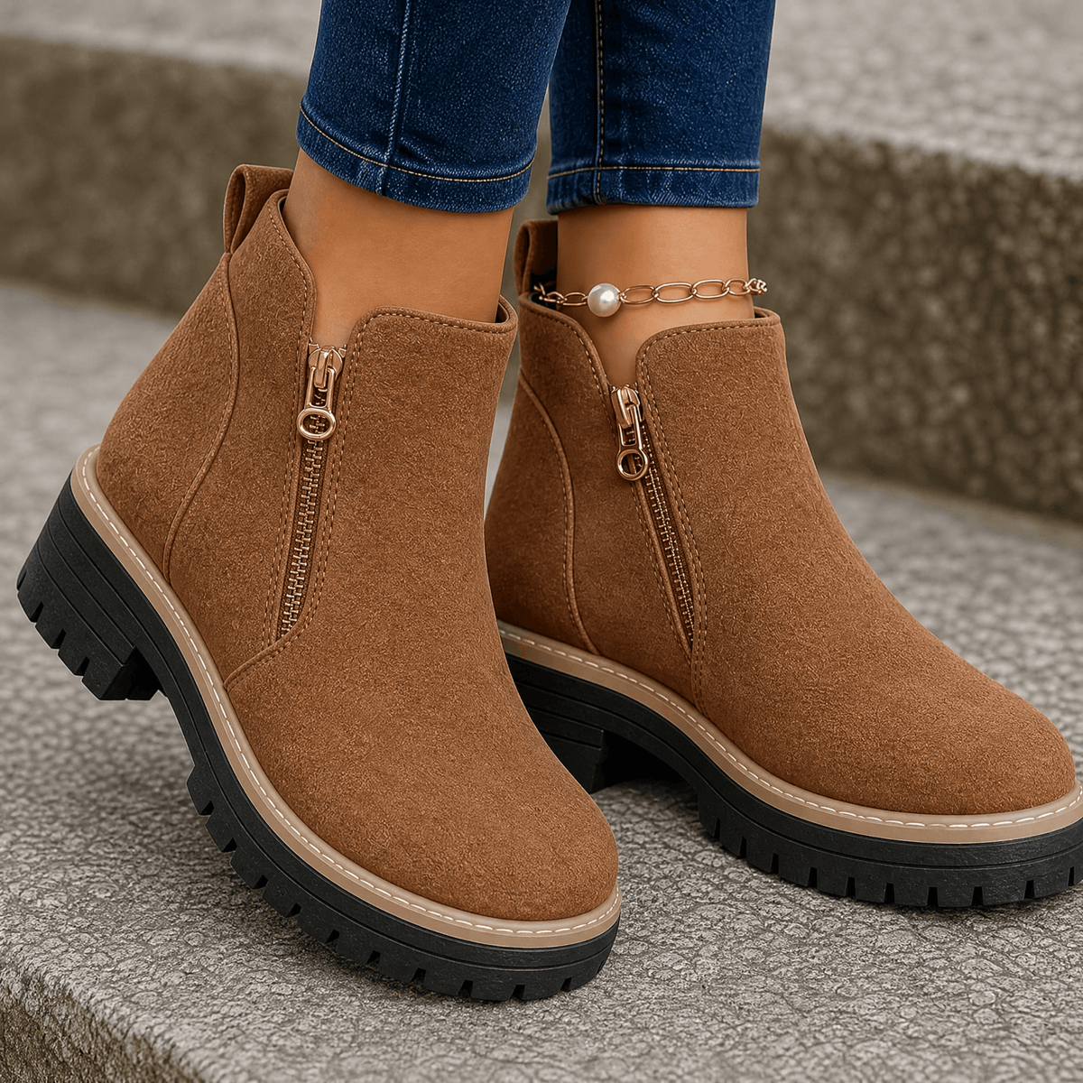 Strida – Women's Cushioned Platform Ankle Boots Brown / 5