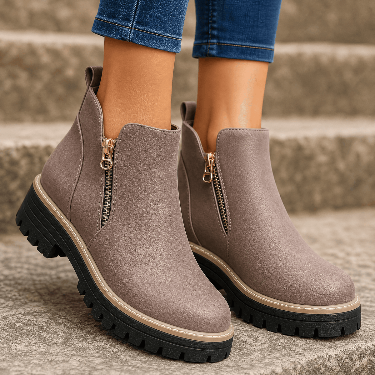 Strida – Women's Cushioned Platform Ankle Boots Dusty Rose / 5