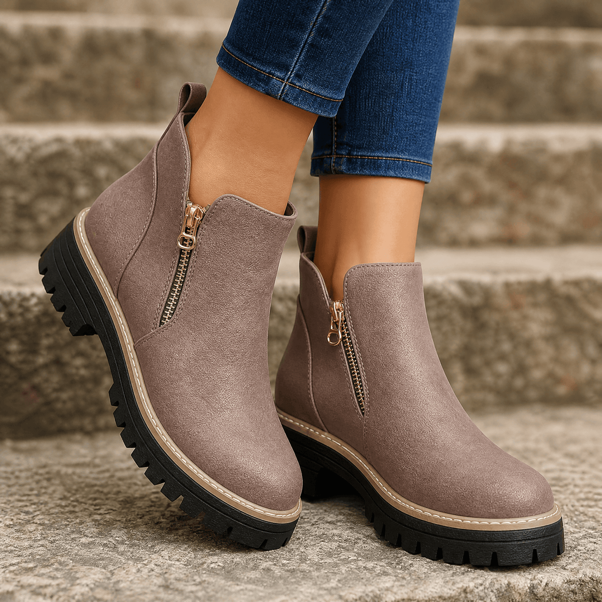 Strida – Women's Cushioned Platform Ankle Boots Dusty Rose / 5