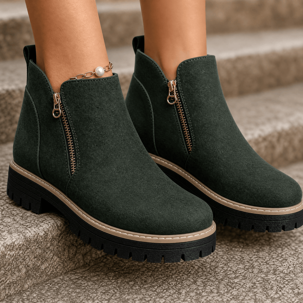 Strida – Women's Cushioned Platform Ankle Boots Green / 5