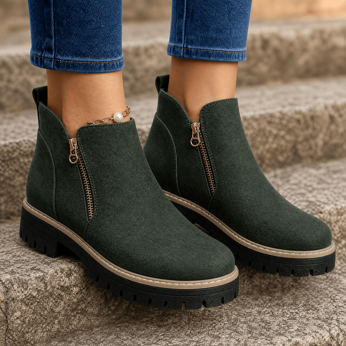 Strida – Women's Cushioned Platform Ankle Boots Green / 5