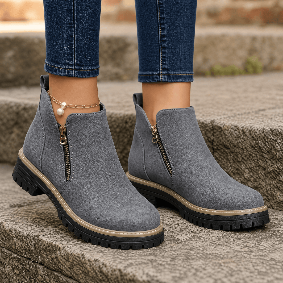 Strida – Women's Cushioned Platform Ankle Boots Grey / 5