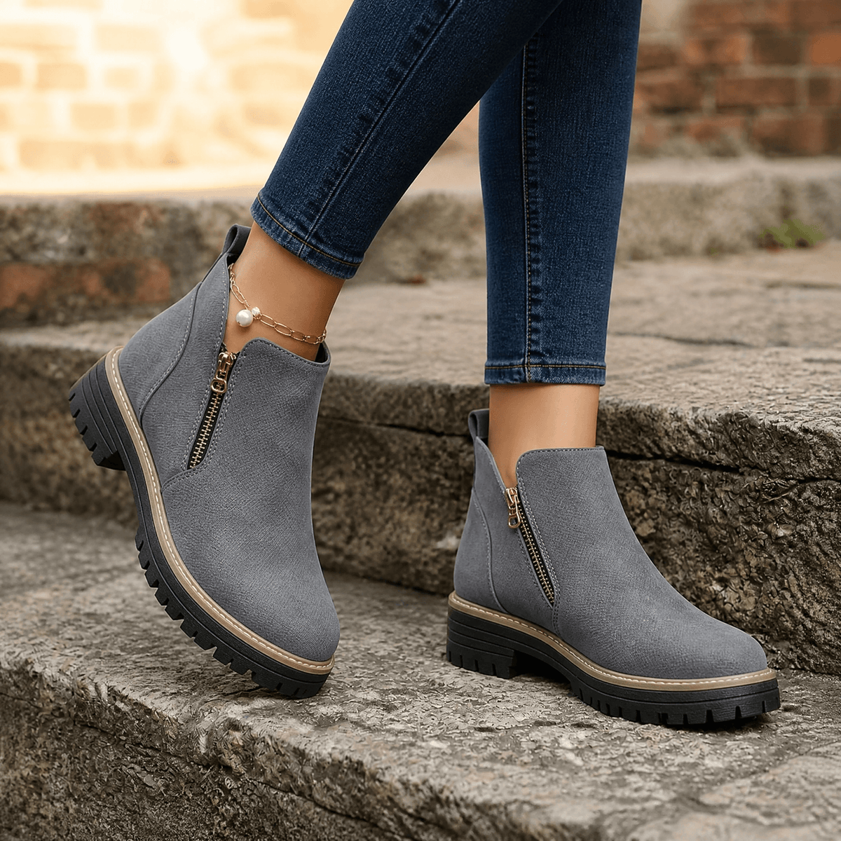Strida – Women's Cushioned Platform Ankle Boots Grey / 5