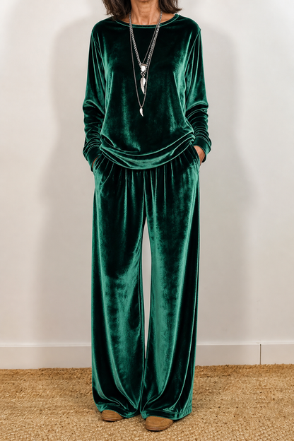 Duskvelor – Velvet-Look Wide-Leg Two-Piece Lounge Set