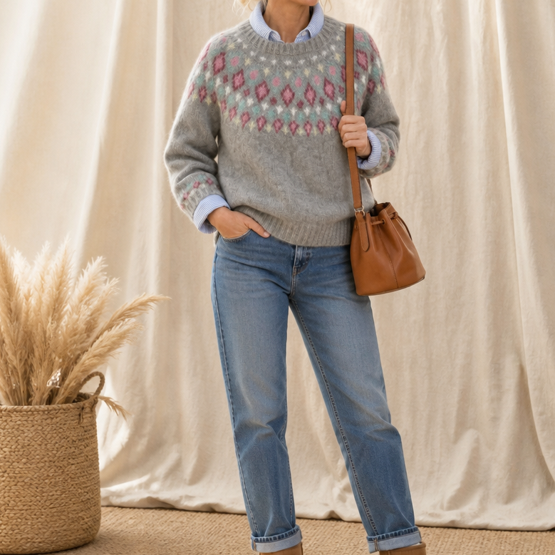 Isleva – Maglione girocollo con sprone Fair Isle