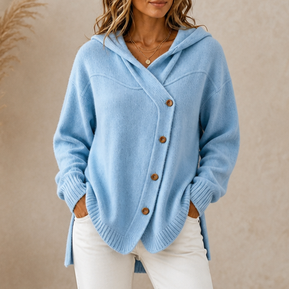 Slantelle – Cardigan asimmetrico diagonale con cappuccio