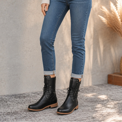Lacerra – Adjustable Wrap-Lace Mid-Calf Combat Boots