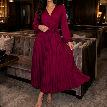 Pleatra – Pleated Wrap-Front High-Waist Maxi Dress