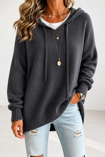 Hushlane – Oversized Drawstring Hooded Knit Sweater