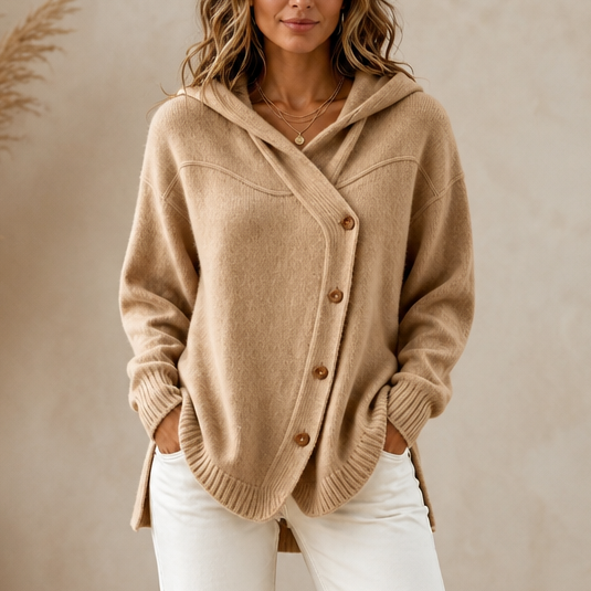 Slantelle – Cardigan asimmetrico diagonale con cappuccio