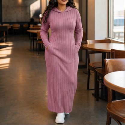 Lunarobe – Ribbed Hooded Maxi Dress With Pockets