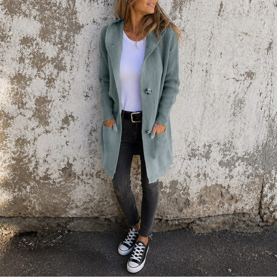 Coziva – Cardigan con cappuccio e bottoni