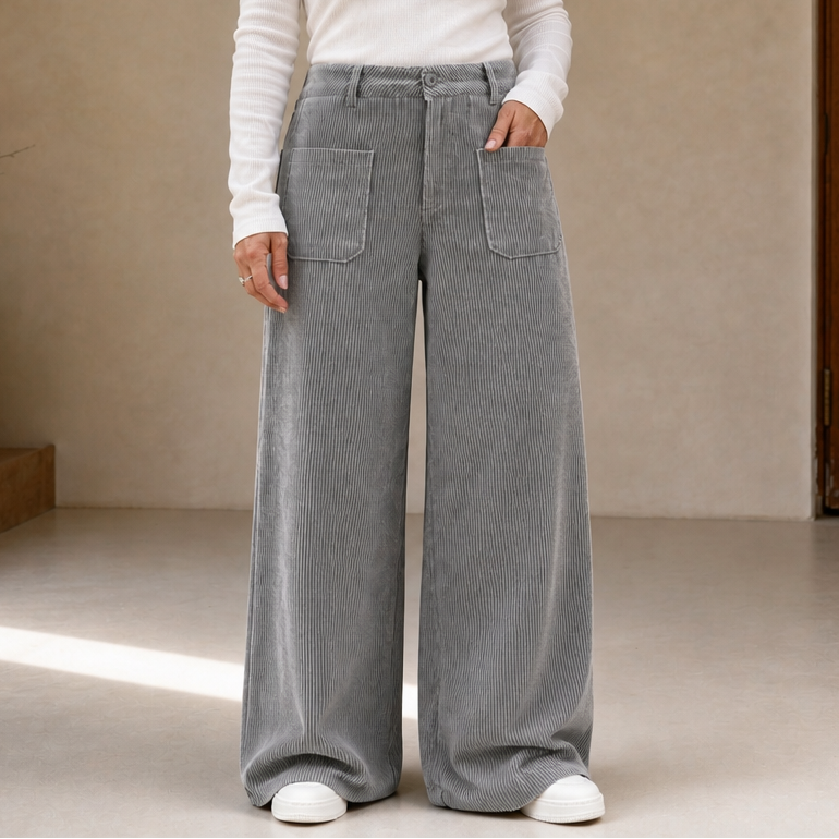 Cordana – Szerokie spodnie stretch z efektem sztruksu